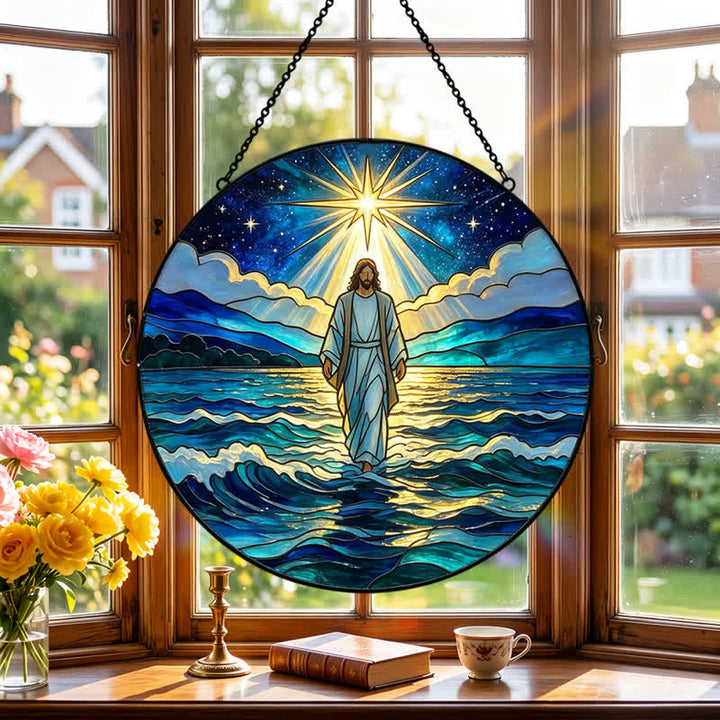 Christianartworkshop Acchiappasole in vetro "Gesù dell'Oceano della Notte Profonda": Emblema di Sacra Autorità Calmante - image 3