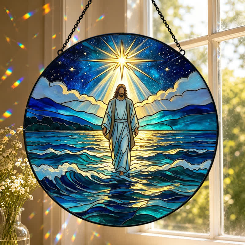 Christianartworkshop Acchiappasole in vetro "Gesù dell'Oceano della Notte Profonda": Emblema di Sacra Autorità Calmante - image 0