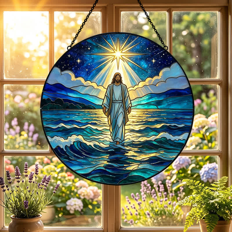 Christianartworkshop Acchiappasole in vetro "Gesù dell'Oceano della Notte Profonda": Emblema di Sacra Autorità Calmante - image 5