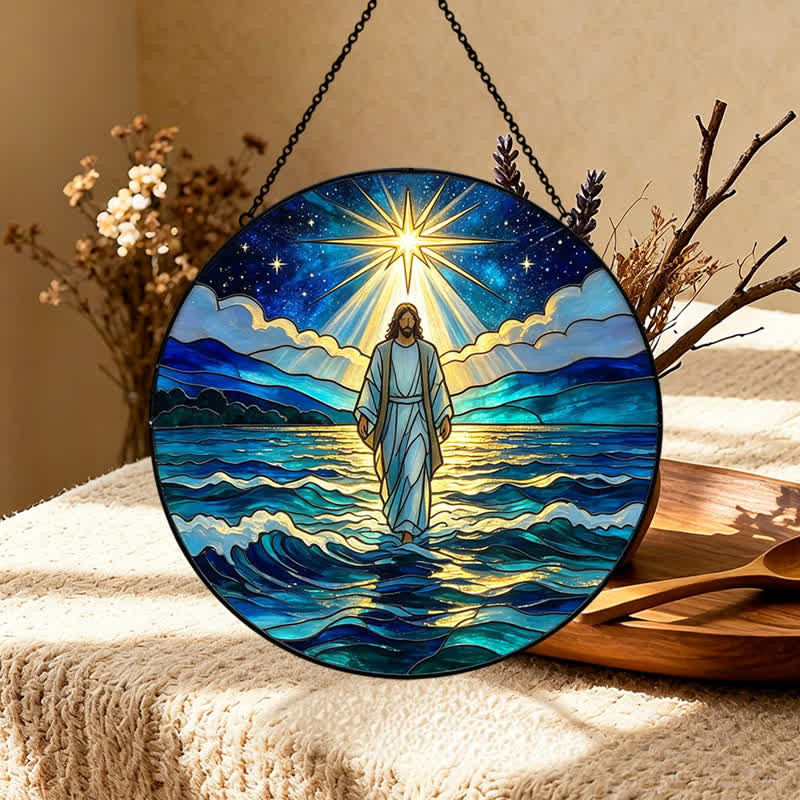 Christianartworkshop Acchiappasole in vetro "Gesù dell'Oceano della Notte Profonda": Emblema di Sacra Autorità Calmante - image 4