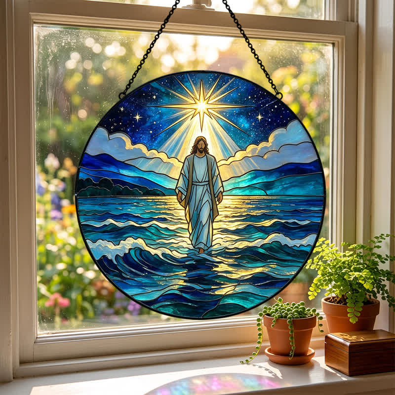 Christianartworkshop Acchiappasole in vetro "Gesù dell'Oceano della Notte Profonda": Emblema di Sacra Autorità Calmante - image 2