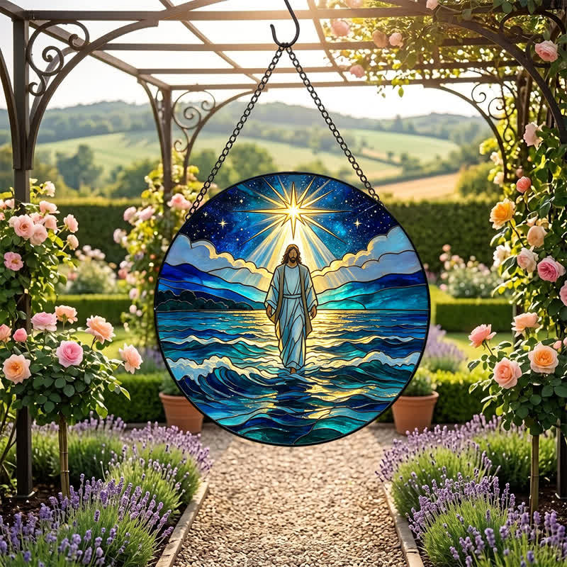 Christianartworkshop Acchiappasole in vetro "Gesù dell'Oceano della Notte Profonda": Emblema di Sacra Autorità Calmante - image 6