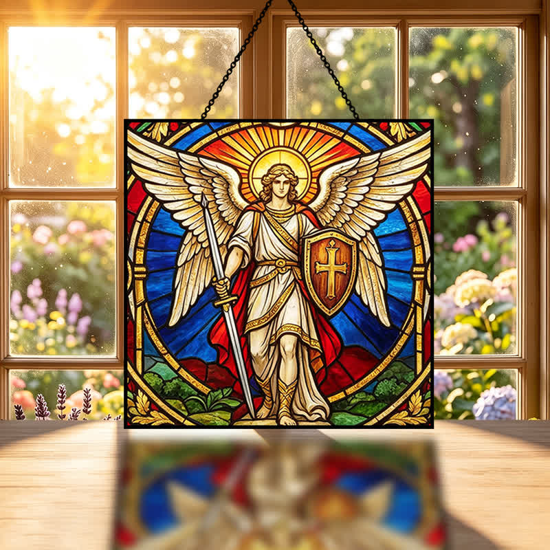Christianartworkshop Acchiappasole con l'arcangelo custode alato Michele Glass: segno di quieta vigilanza celeste - image 1