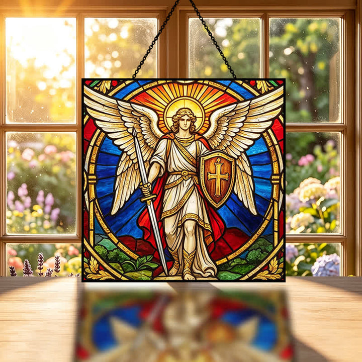 Christianartworkshop Acchiappasole con l'arcangelo custode alato Michele Glass: segno di quieta vigilanza celeste - image 1