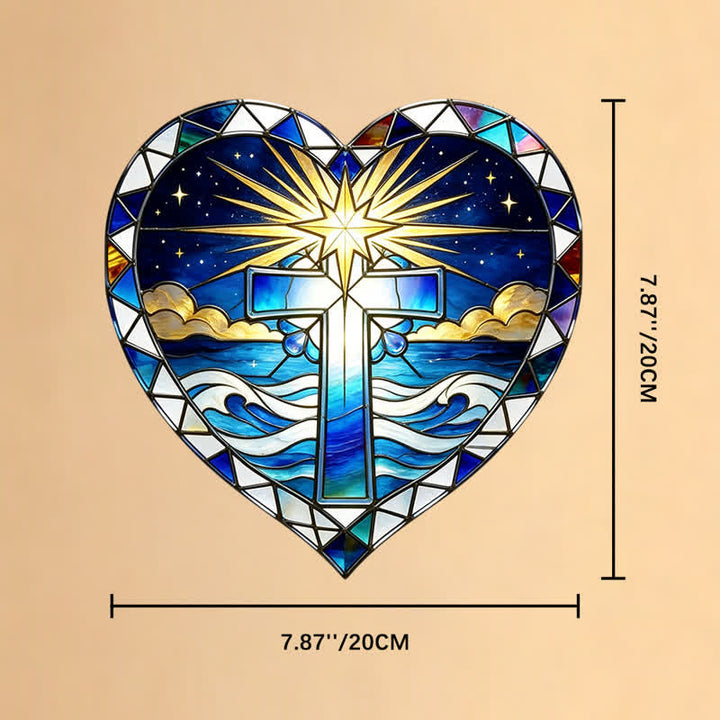 Christianartworkshop Elegante acchiappasole in vetro con contorno a forma di cuore e croce: emblema di calda e sacra grazia. - 7,87''*7,87''*0,14''/20*20*0,35 cm - image 8