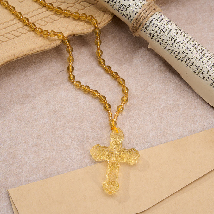 Ciondolo a croce in vetro testurizzato con filo di perline Christianartworkshop : emblema di serena grazia divina. - image 25