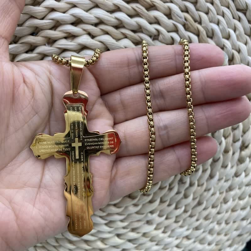 Christianartworkshop Collana con croce a doppio anello con versetto spagnolo: simbolo di dolce rifugio celeste - D'oro - Catena a scatola - image 12