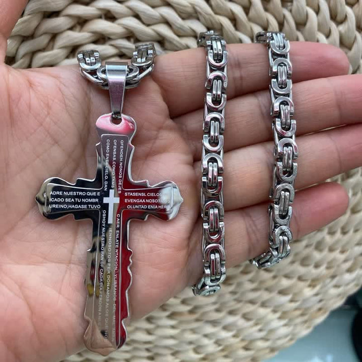 Christianartworkshop Collana con croce a doppio anello con versetto spagnolo: simbolo di dolce rifugio celeste - Argento - King Chain - image 8