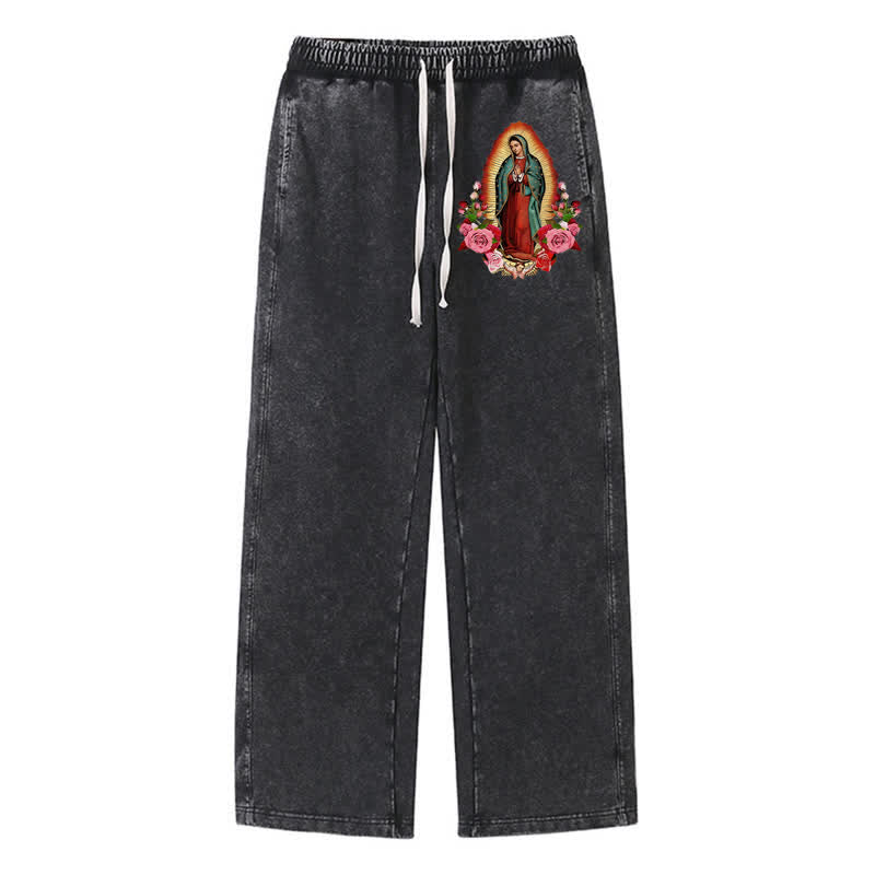 Christianartworkshop Pantaloni della tuta vintage Halo Rose Icon con effetto lavato - Nero - 2XL - image 0