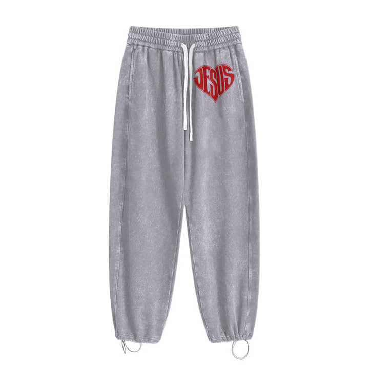 Christianartworkshop Pantaloni della tuta lavati a vestibilità comoda con cuore di Gesù - image 2
