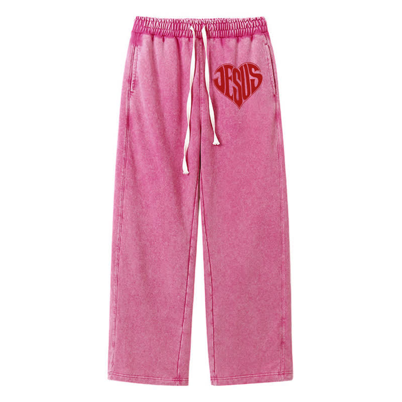 Christianartworkshop Pantaloni della tuta lavati a vestibilità comoda con cuore di Gesù - Rosa - 2XL - image 40