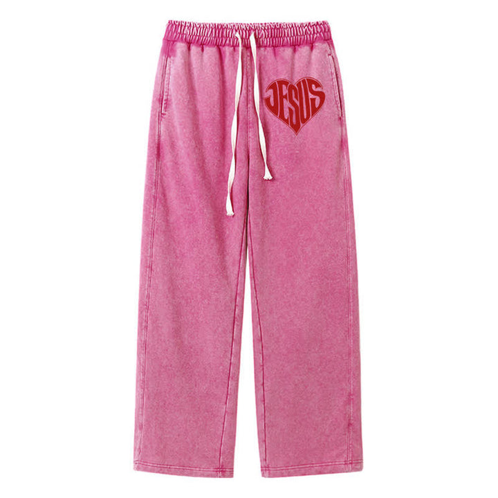 Christianartworkshop Pantaloni della tuta lavati a vestibilità comoda con cuore di Gesù - Rosa - 2XL - image 40
