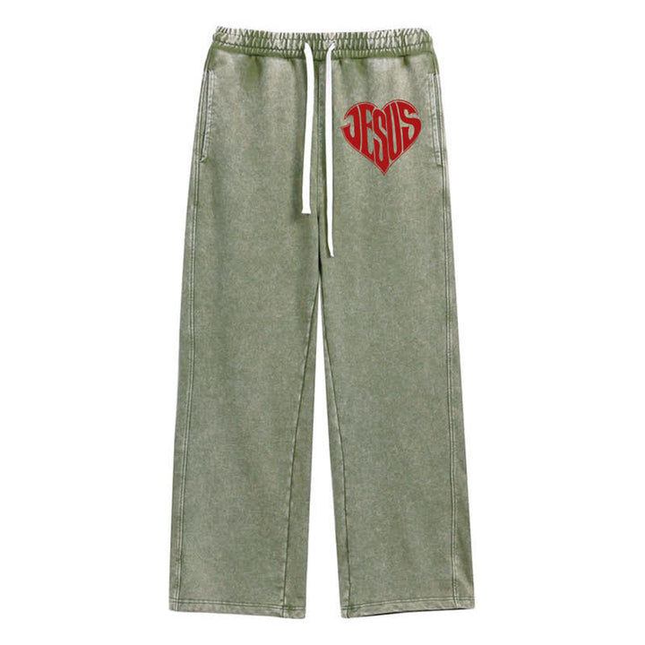 Christianartworkshop Pantaloni della tuta lavati a vestibilità comoda con cuore di Gesù - Verde - 2XL - image 24