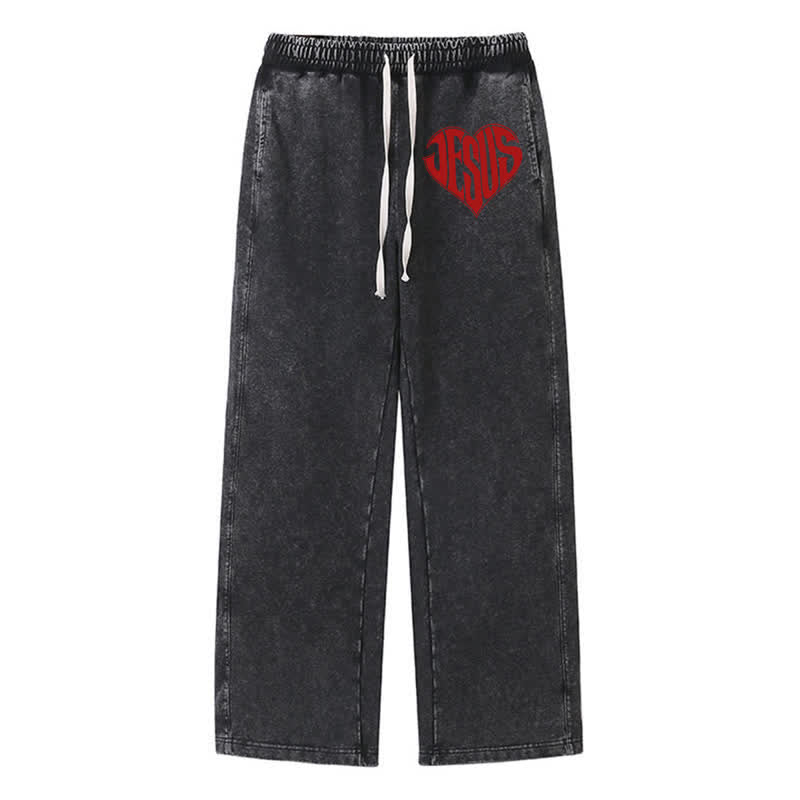 Christianartworkshop Pantaloni della tuta lavati a vestibilità comoda con cuore di Gesù - Nero - 2XL - image 8
