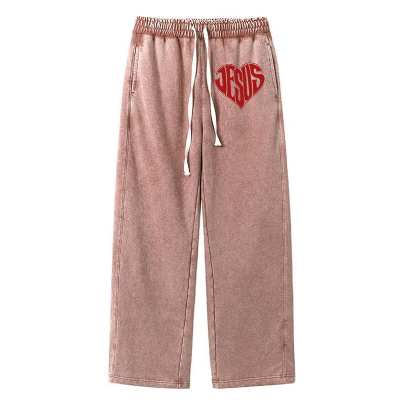Christianartworkshop Pantaloni della tuta lavati a vestibilità comoda con cuore di Gesù - Marrone - 2XL - image 32