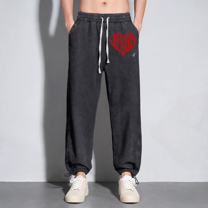 Christianartworkshop Pantaloni della tuta lavati a vestibilità comoda con cuore di Gesù - image 14