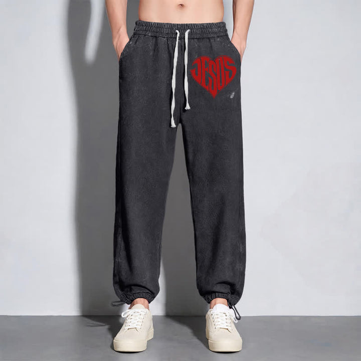 Christianartworkshop Pantaloni della tuta lavati a vestibilità comoda con cuore di Gesù - image 14