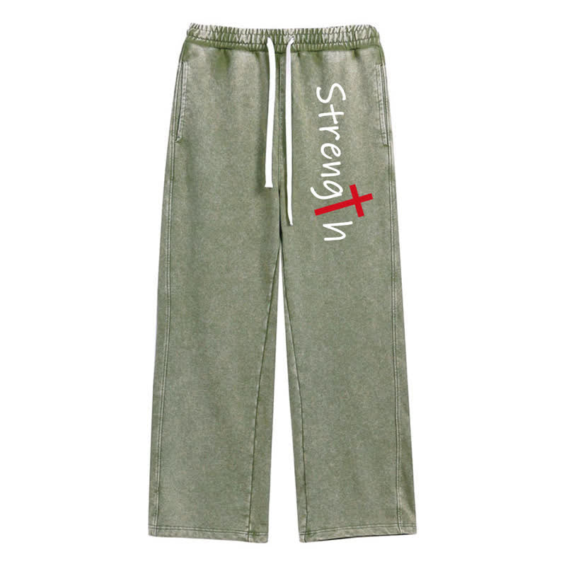 Christianartworkshop Pantaloni della tuta Strength Cross Vintage Streetwear lavati - Verde - 2XL - image 0