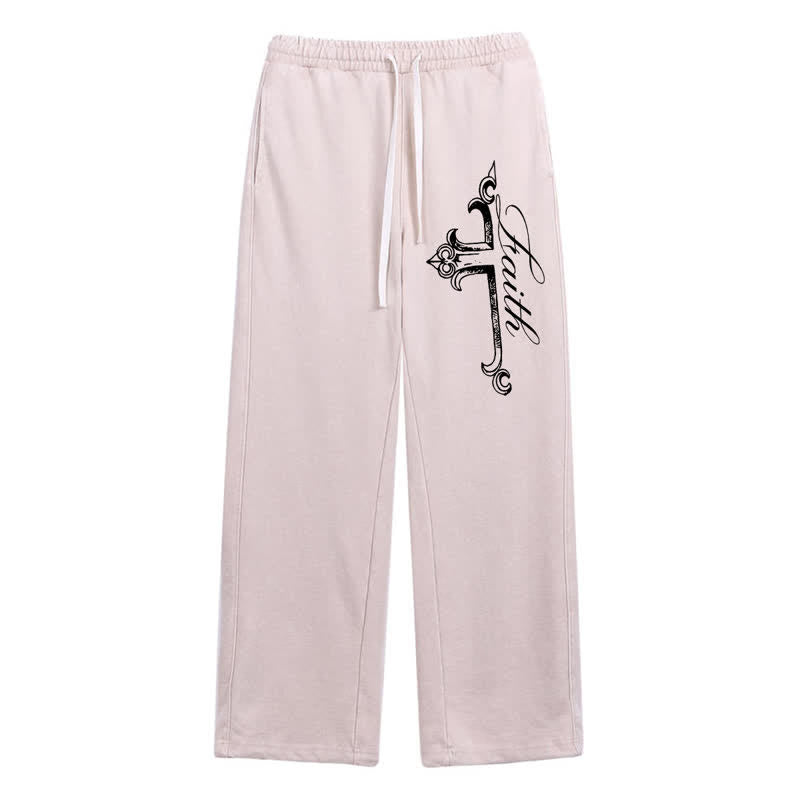 Christianartworkshop Pantaloni della tuta Walk By Faith con croce decorata - Beige - 2XL - image 0