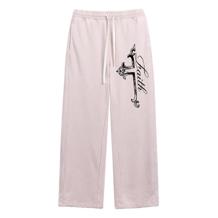 Christianartworkshop Pantaloni della tuta Walk By Faith con croce decorata - Beige - 2XL - image 0
