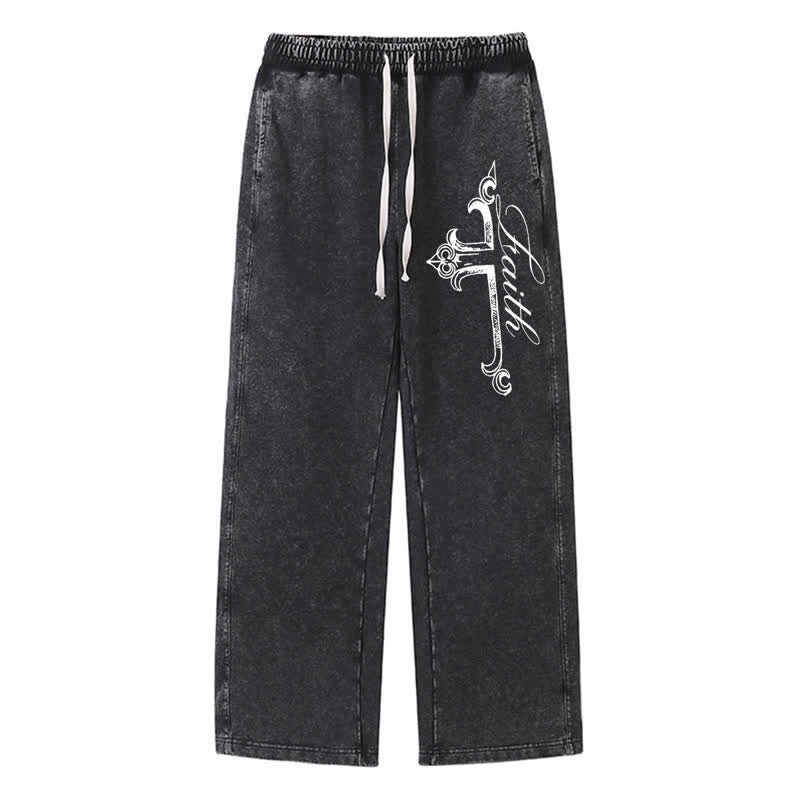 Christianartworkshop Pantaloni della tuta Walk By Faith con croce decorata - Nero - 2XL - image 8