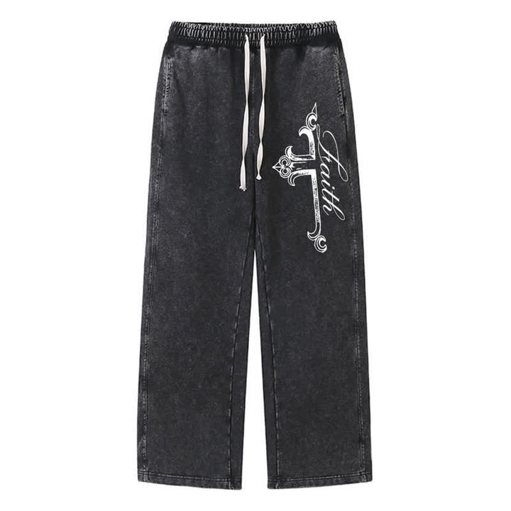 Christianartworkshop Pantaloni della tuta Walk By Faith con croce decorata - Nero - 2XL - image 8