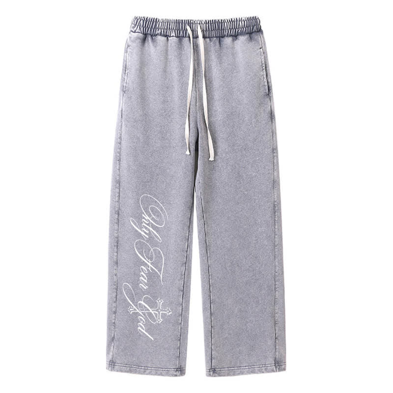 Christianartworkshop Pantaloni della tuta Walk By Faith con croce e scritta lavata - Grigio - 2XL - image 16