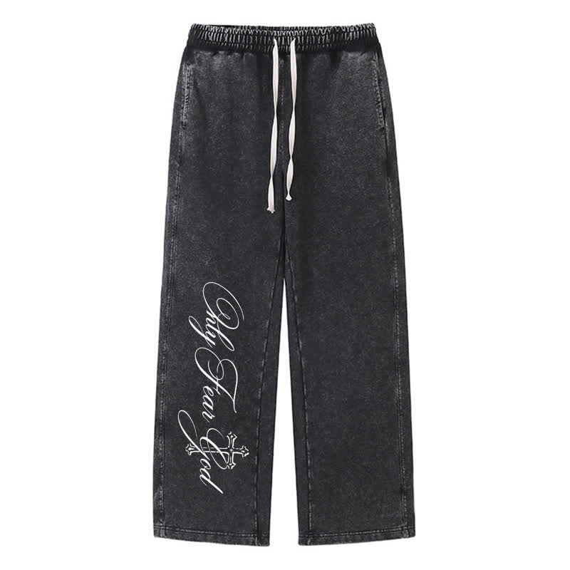 Christianartworkshop Pantaloni della tuta Walk By Faith con croce e scritta lavata - Nero - 2XL - image 0