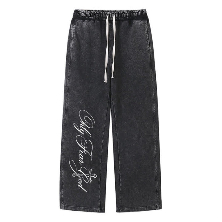 Christianartworkshop Pantaloni della tuta Walk By Faith con croce e scritta lavata - Nero - 2XL - image 0