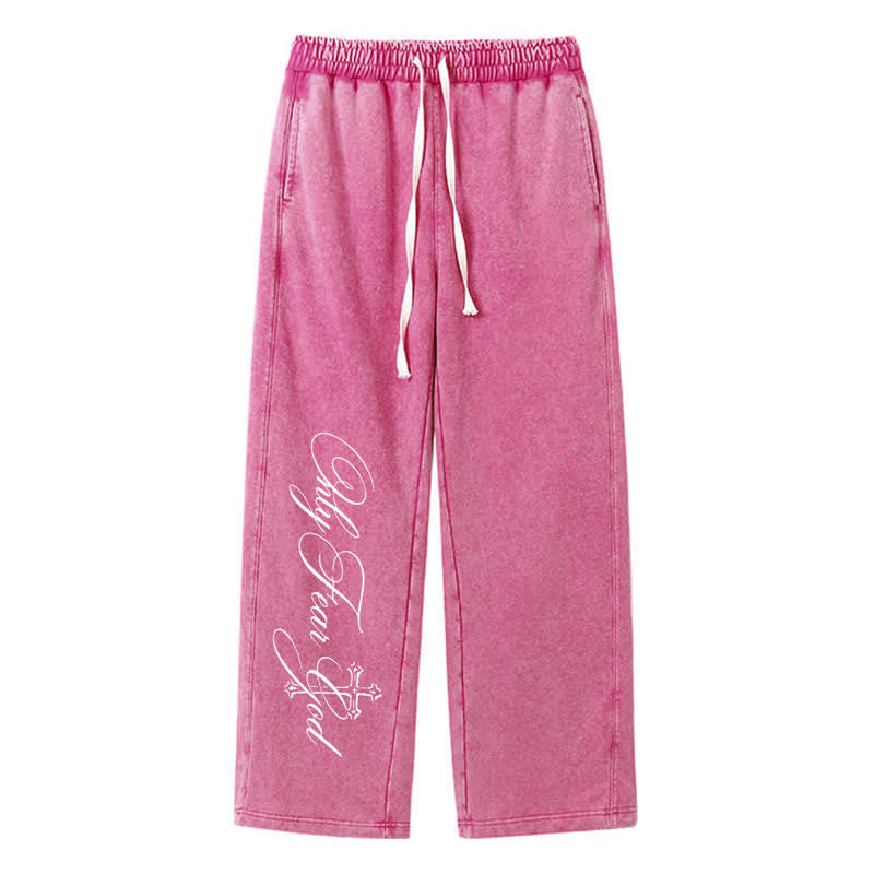 Christianartworkshop Pantaloni della tuta Walk By Faith con croce e scritta lavata - Rosa - 2XL - image 40