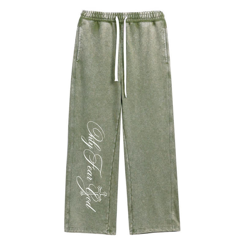 Christianartworkshop Pantaloni della tuta Walk By Faith con croce e scritta lavata - Verde - 2XL - image 24