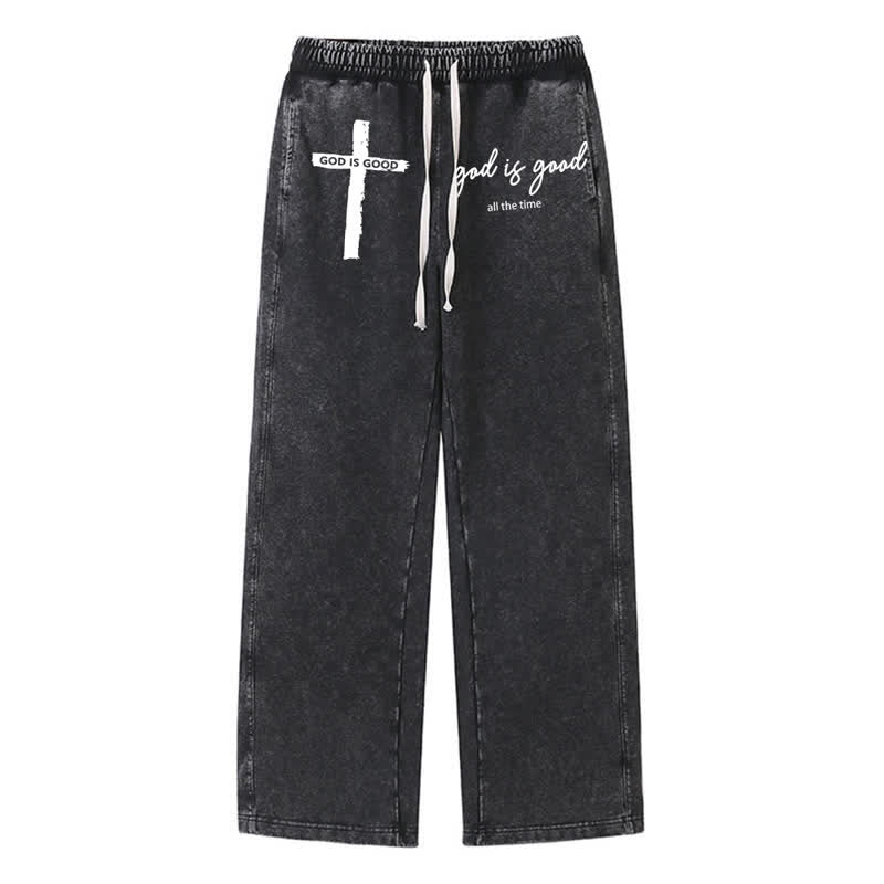 Christianartworkshop Pantaloni della tuta vintage con croce "Dio è buono" - Nero - 2XL - image 0