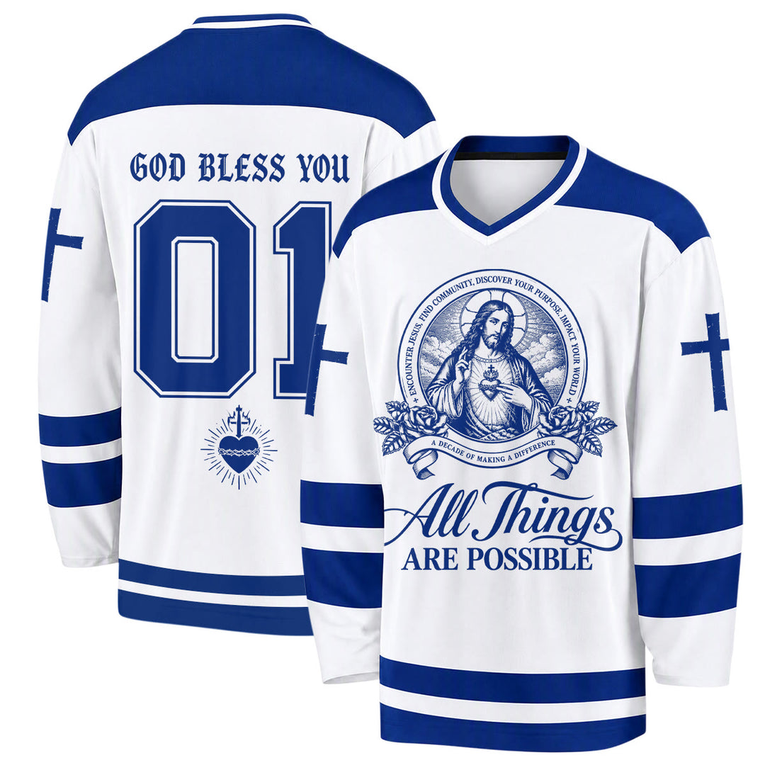 Christianartworkshop Tutto è possibile - Maglia da hockey con l'icona di Gesù - 5XL - image 0