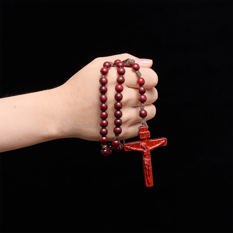 Christianartworkshop Rosario in legno naturale con motivo Madonna con Bambino: simbolo di un calore divino duraturo. - Padauk - image 3