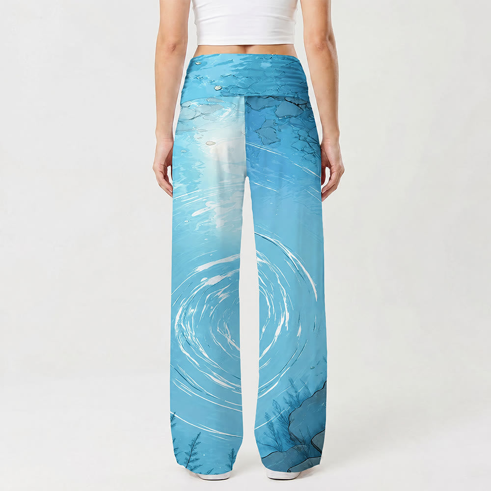 Christianartworkshop Gesù che cammina sull'acqua Lago increspato Fumetto Arte Casual Fede Pantaloni da donna a gamba larga - image 1