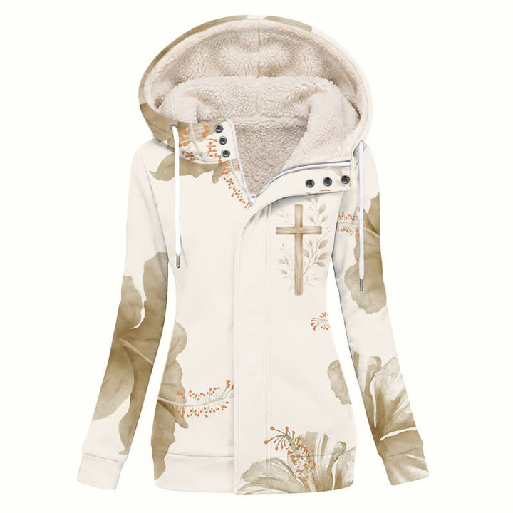 Christianartworkshop Cappotto invernale con cappuccio e fodera in sherpa con motivo floreale a croce. - US16,UK/AU20,EU48 (4XL) - image 0