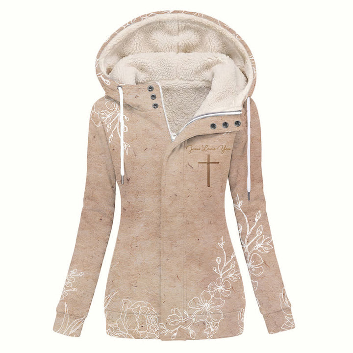 Christianartworkshop Cappotto invernale con cappuccio in sherpa con motivo floreale e croce - US16,UK/AU20,EU48 (4XL) - image 0