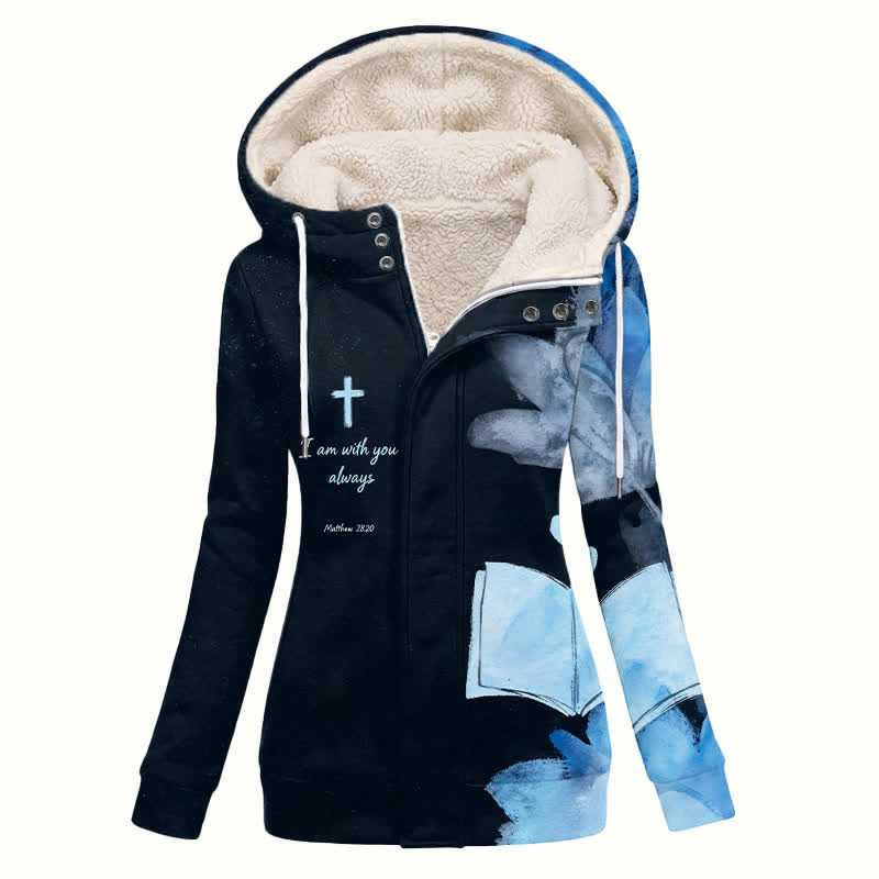 Christianartworkshop Cappotto invernale comodo e confortevole in sherpa con cappuccio e motivo floreale a croce. - US16,UK/AU20,EU48 (4XL) - image 0