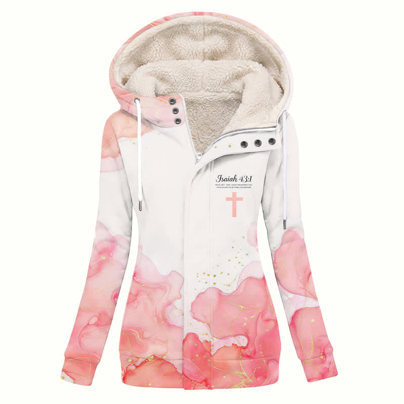 Christianartworkshop Isaia 43:1 Cappotto invernale con cappuccio e croce floreale in sherpa - US16,UK/AU20,EU48 (4XL) - image 0