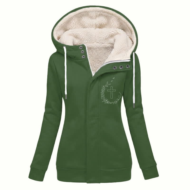 Christianartworkshop Cappotto invernale con cappuccio foderato in sherpa Olive Cross Bloom - US16,UK/AU20,EU48 (4XL) - image 0