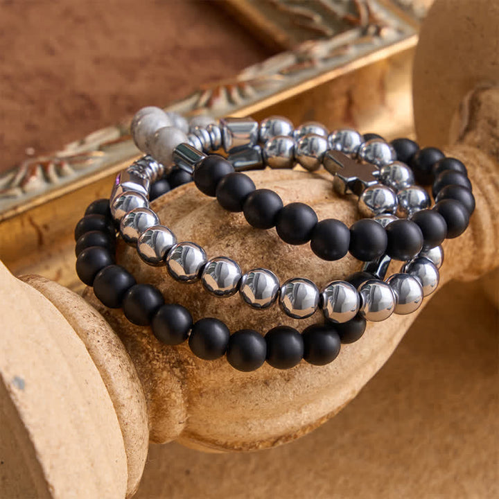 Christianartworkshop Bracciale con croce a strati in pietra e rame: simbolo di dolce protezione divina. - image 2