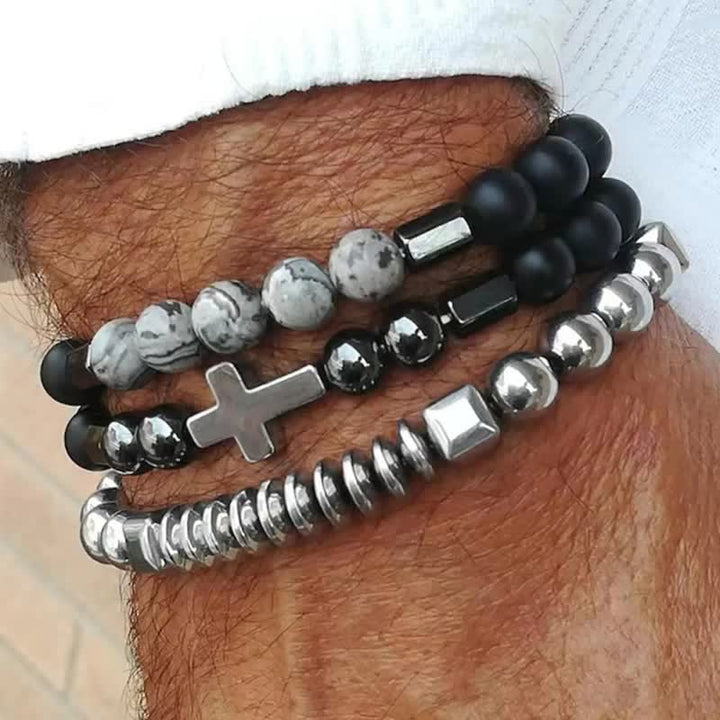 Christianartworkshop Bracciale con croce a strati in pietra e rame: simbolo di dolce protezione divina. - Croce A - image 0