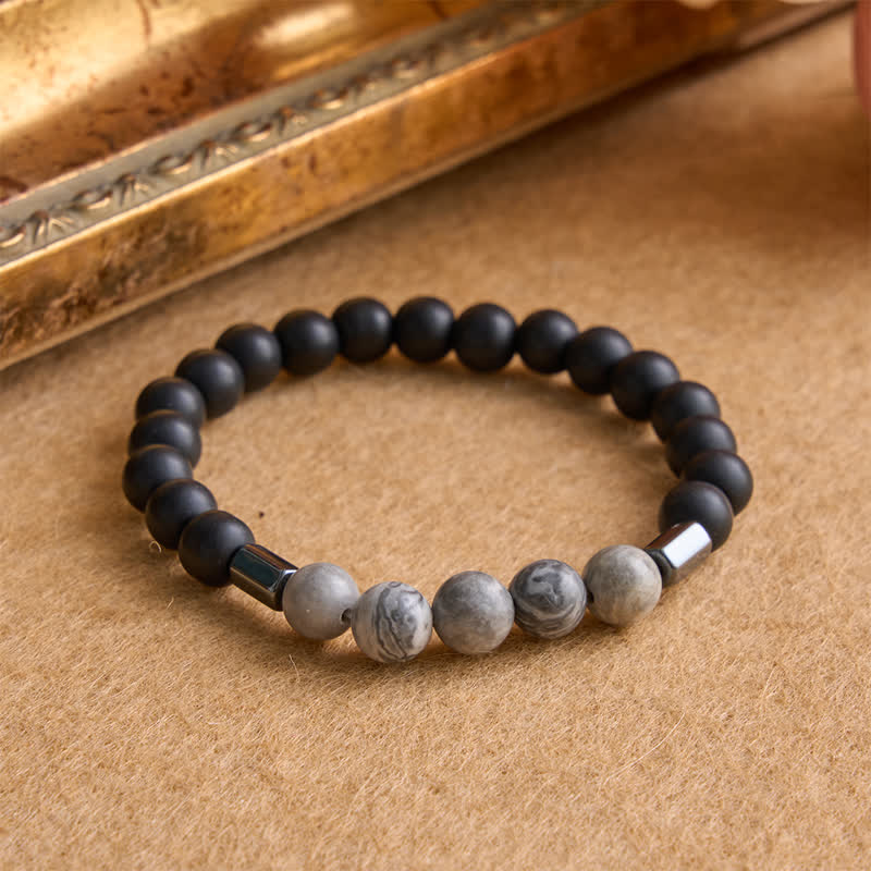 Christianartworkshop Bracciale con croce a strati in pietra e rame: simbolo di dolce protezione divina. - image 7