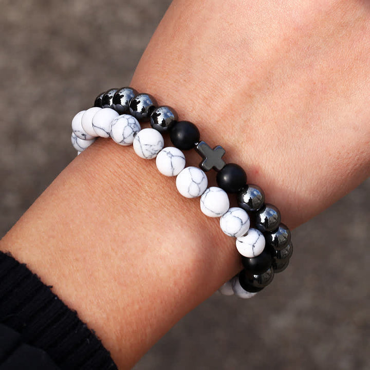 Christianartworkshop Bracciale con croce a strati in pietra e rame: simbolo di dolce protezione divina. - Croce B - image 10