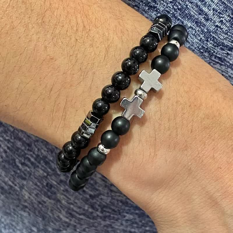 Christianartworkshop Bracciale con croce a strati in pietra e rame: simbolo di dolce protezione divina. - CrossC - image 11