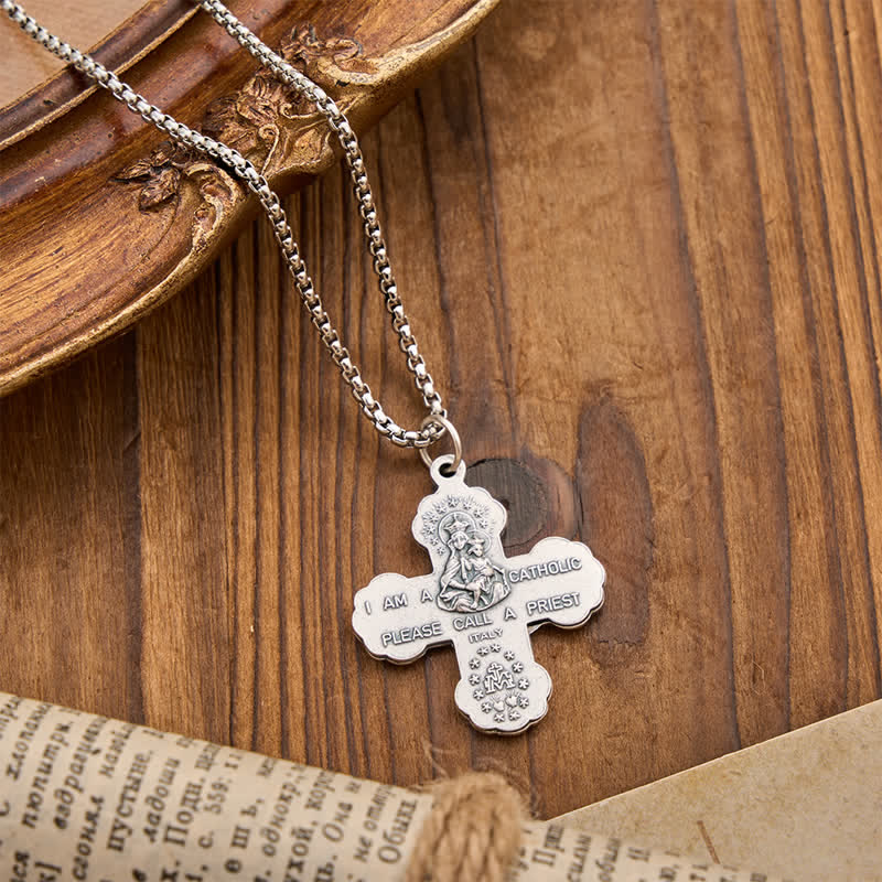 Christianartworkshop Collana con catena a maglie e croci a quattro ritratti sacri: simbolo di dolce protezione celeste - image 7
