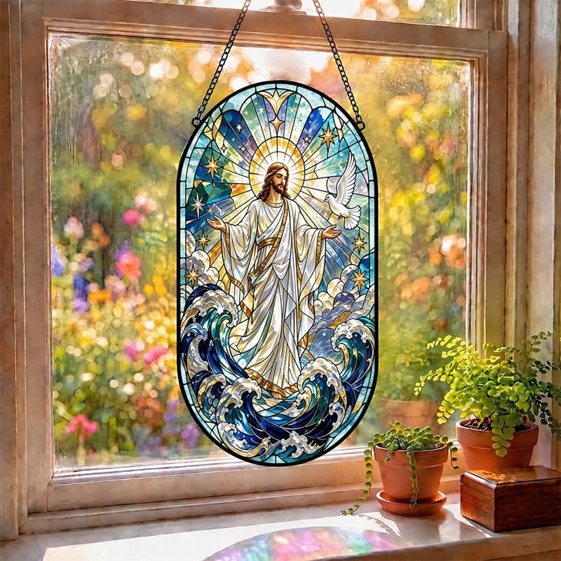 Christianartworkshop - Acchiappasole decorativo in vetro con Gesù Sacro da appendere: portatore di quieta devozione - image 2