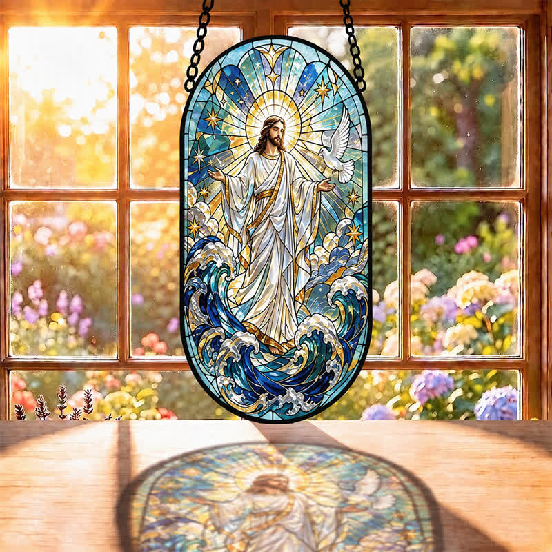 Christianartworkshop - Acchiappasole decorativo in vetro con Gesù Sacro da appendere: portatore di quieta devozione - image 1