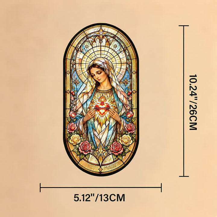 Christianartworkshop - Acchiappasole in vetro con cornice floreale raffigurante la Madonna: Faro di grazia celeste senza tempo - Nostra Signora - image 7