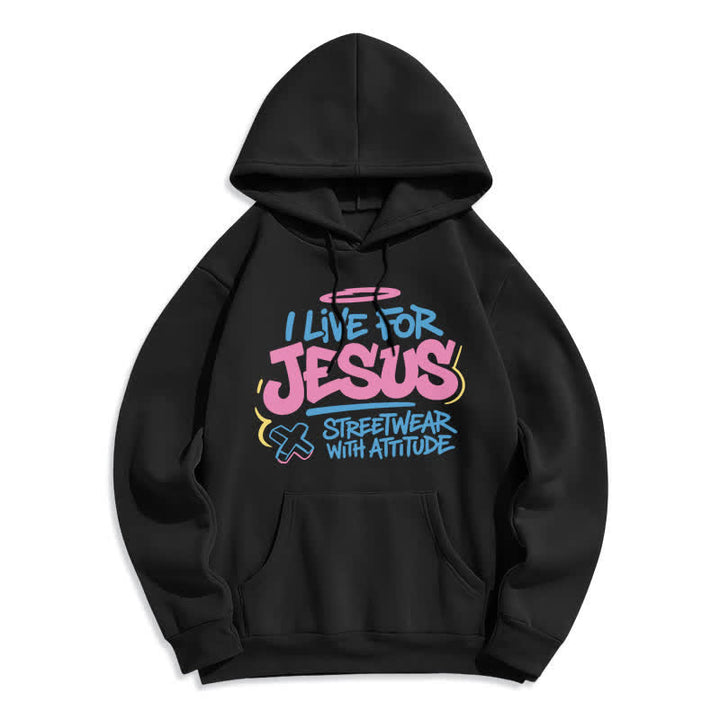 Christianartworkshop Felpa oversize azzurra con graffiti "I Live For Jesus" - Nero - 2XL - image 1